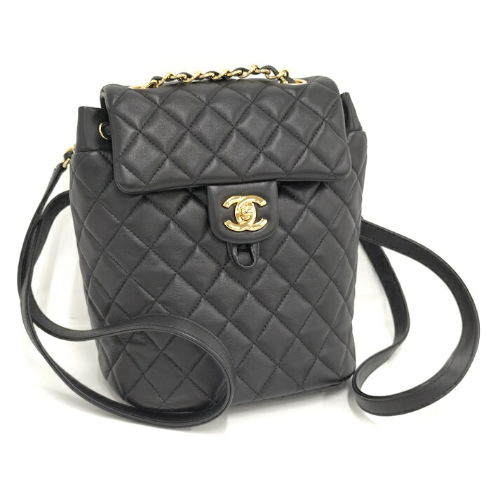 【中古】CHANEL マトラッセ うしろ側容器に並べる ココマーク 子ヒツジひと肌 なめし革 黒いこと