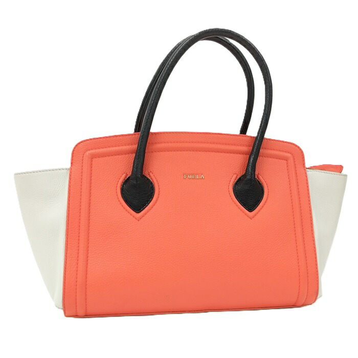 【中古】FURLA ハンドバッグ レザー オレンジ系
