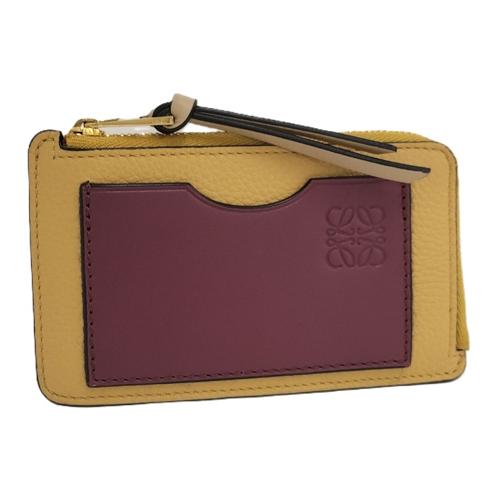 【中古】LOEWE アナグラム コインケース レザー イエロー ボルドー