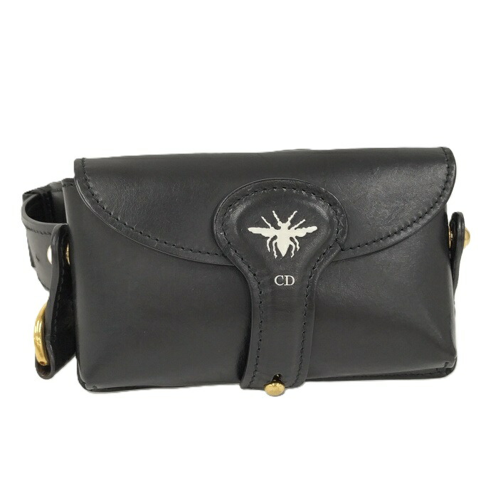 【中古】Christian Dior D-BEE ウエストバッグ レザー ブラック