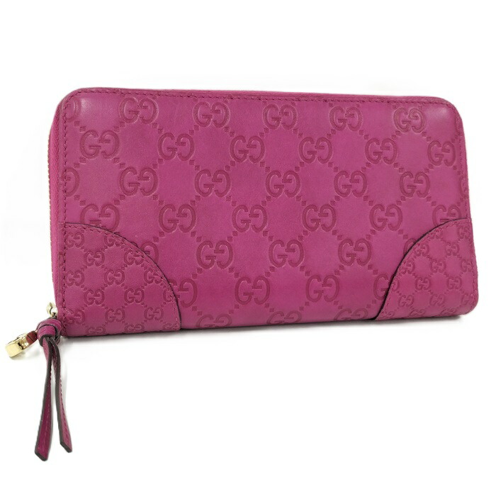 【中古】GUCCI ラウンドジッパー長紙入れ グッチシマ なめし革 パープル系 323397