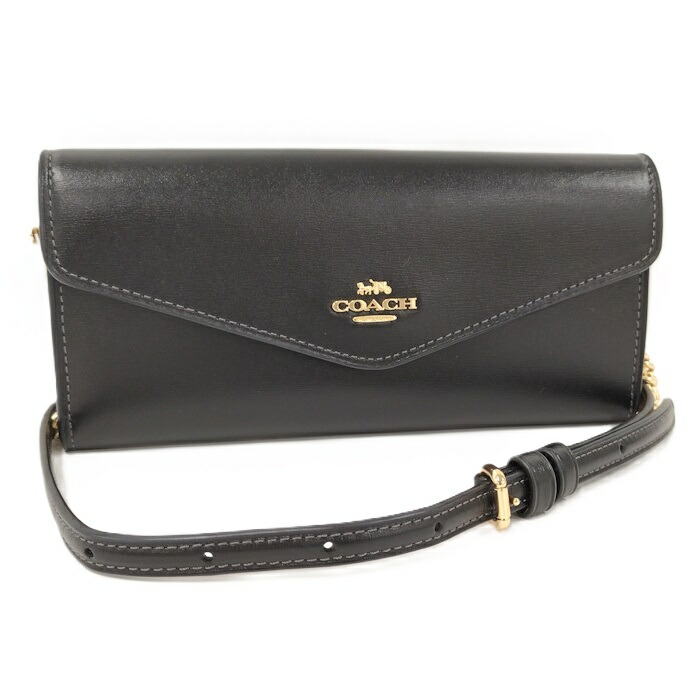 【中古】COACH クレア ウォレットチェーン ショルダーバッグ なめし革 黒いこと CBI22