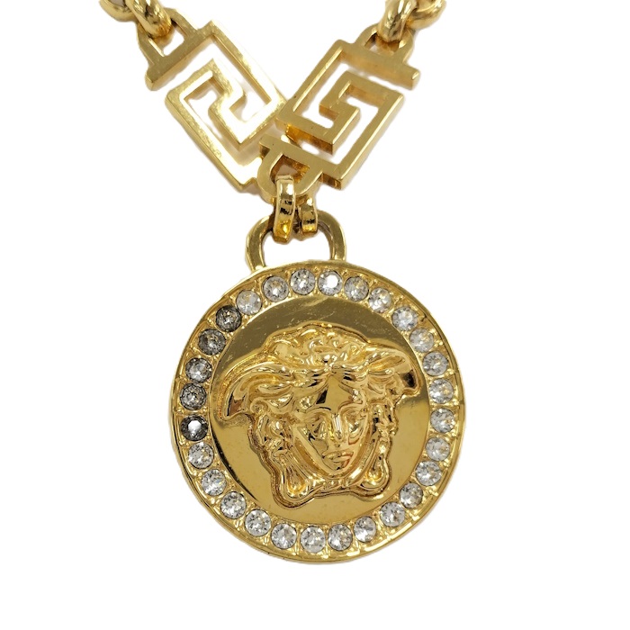 ヴェルサーチ ラインストーン　メドゥーサ ネックレス ゴールド メタル ヴェルサーチ メデューサ グレカ GP×ラインストーン ネックレス