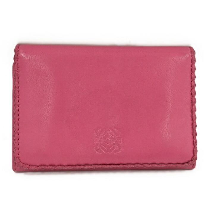 【中古】LOEWE カードケース レザー ピンク