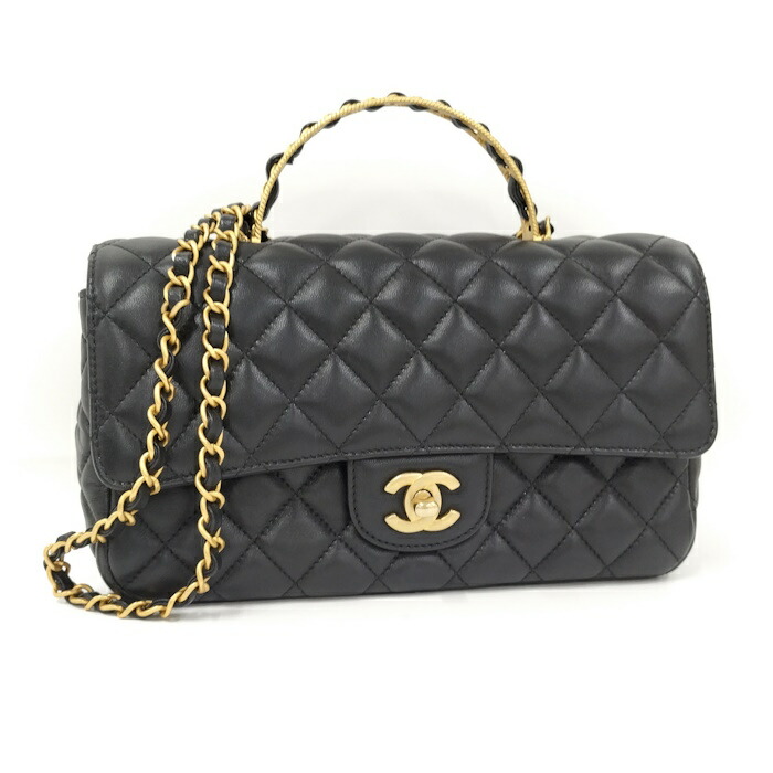 【中古】CHANEL とっ始め手持ち部分 2WAYハンドバック ココマーク 子ヒツジひと肌 黒いこと AS4408