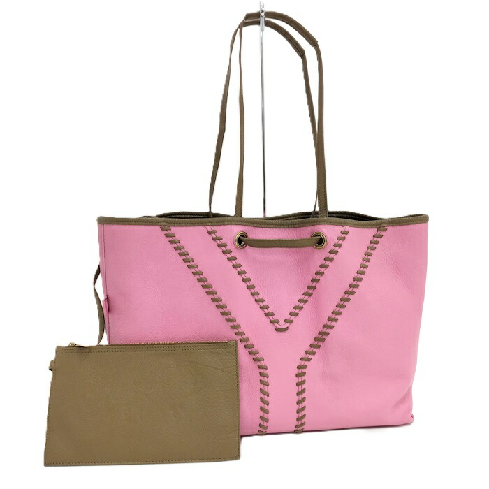 【中古】YVES SAINT LAURENT ネオダブル リバーシブル トートバッグ レザー ピンク ブラウン 284650
