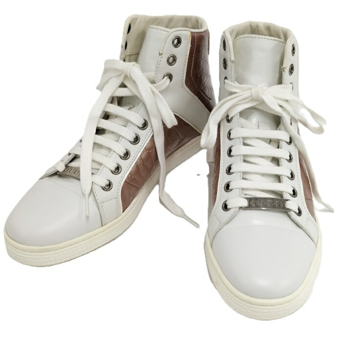 【中古】GUCCI ハイカットスニーカー レディース グッチシマ メタリックピンク 書きあらわす大きさ36 284436