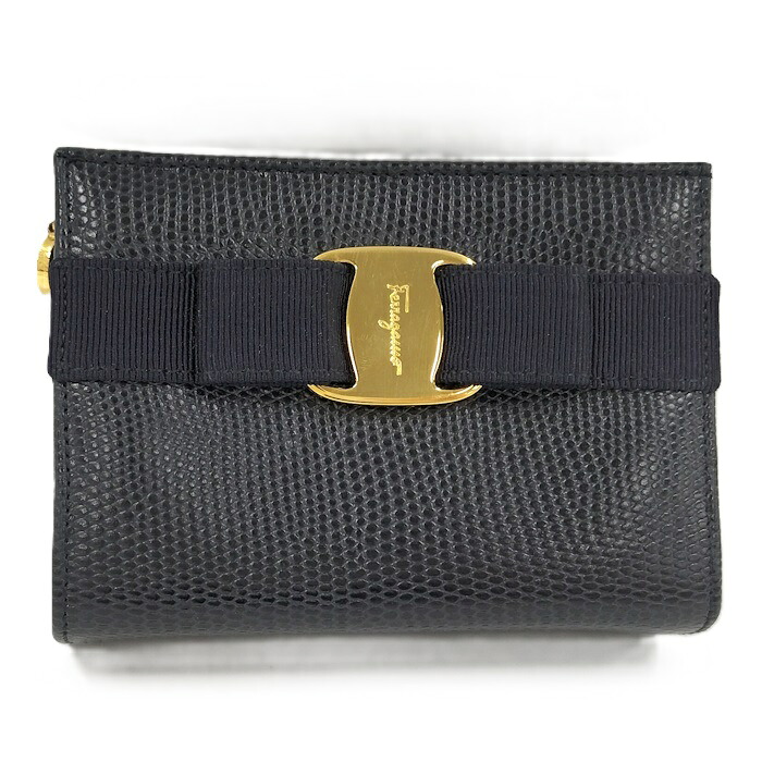 【中古】Salvatore Ferragamo ポーチ ヴァラ レザー ネイビー系 223057