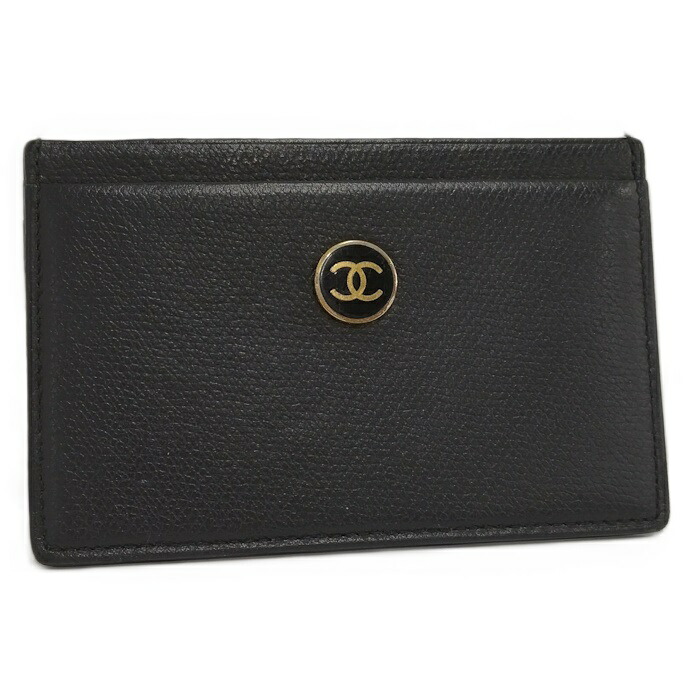 【中古】CHANEL カードケース ココボタン レザー ブラック