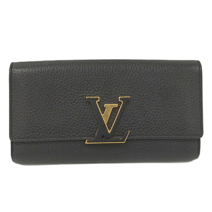 【中古】LOUIS VUITTON ポルトフォイユ カプシーヌ 二つ折り長紙入れ トリヨンレザー ノワール M61248