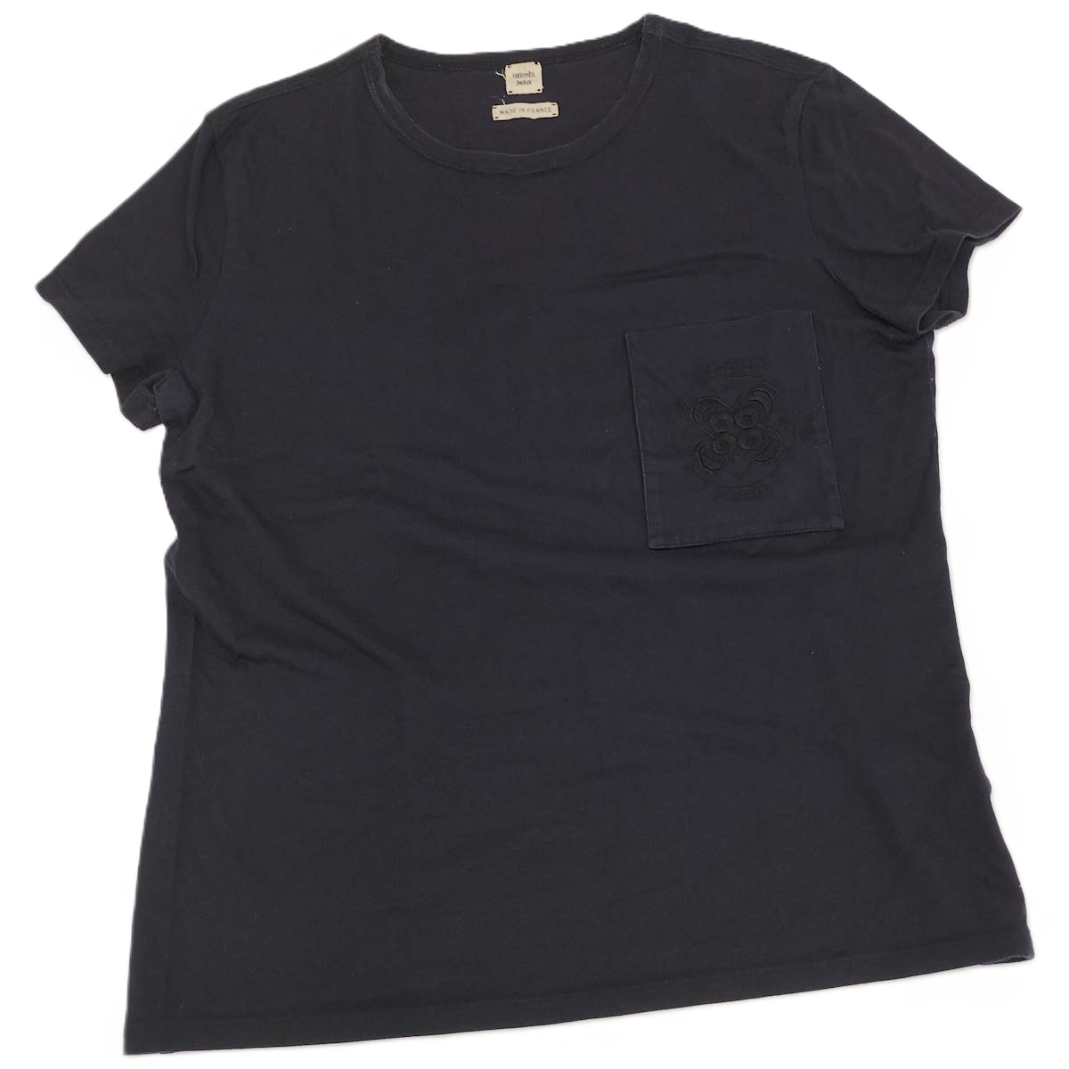 【中古】Hermes Tシャツ エンブレム コットン100％ ネイビー 表記サイズ34