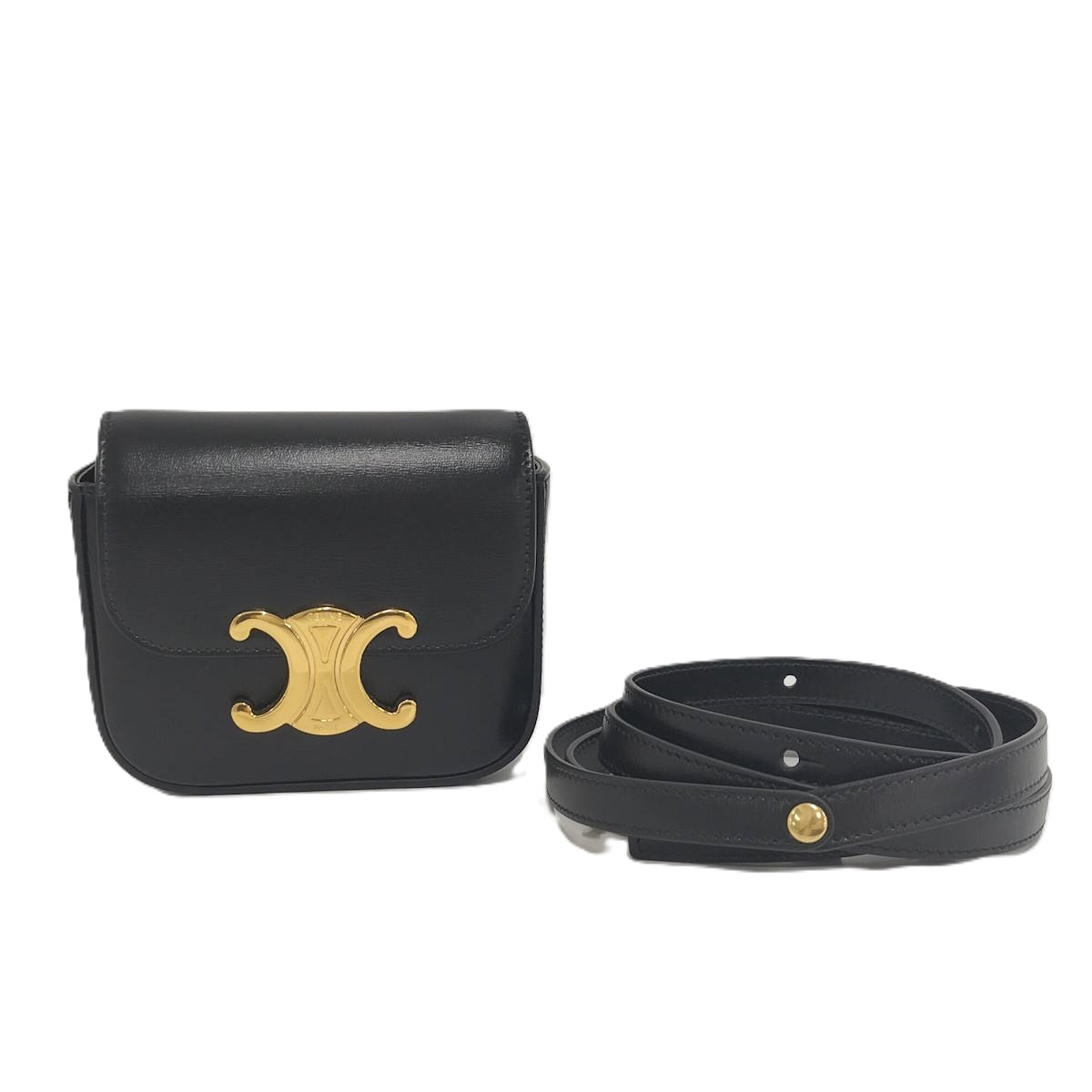 【中古】CELINE ミニクロード ショルダーバッグ トリオンフ レザー ブラック 10I513