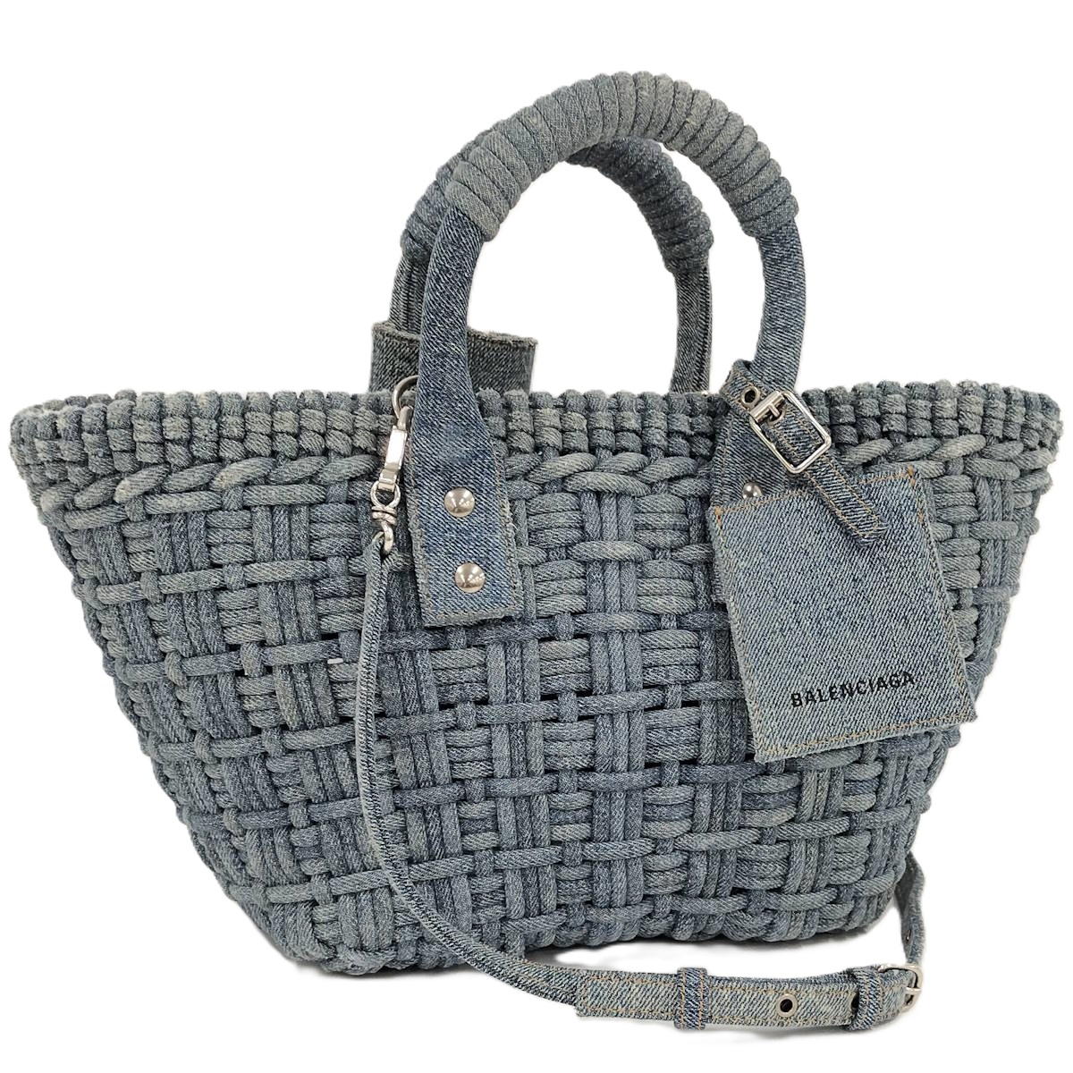 【中古】BALENCIAGA ビストロバスケットXS 2WAY 手かご御徒面子 ジーンズ 青色系