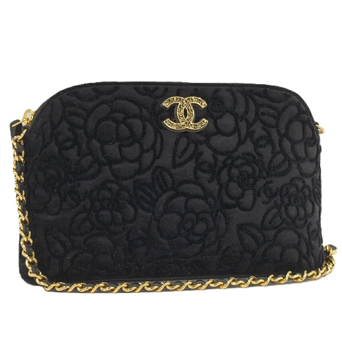 【中古】CHANEL チェーンショルダーポーチ 天鵝絨 黒いこと系 バッグ-ショルダーバッグ・メッセンジャーバッグ