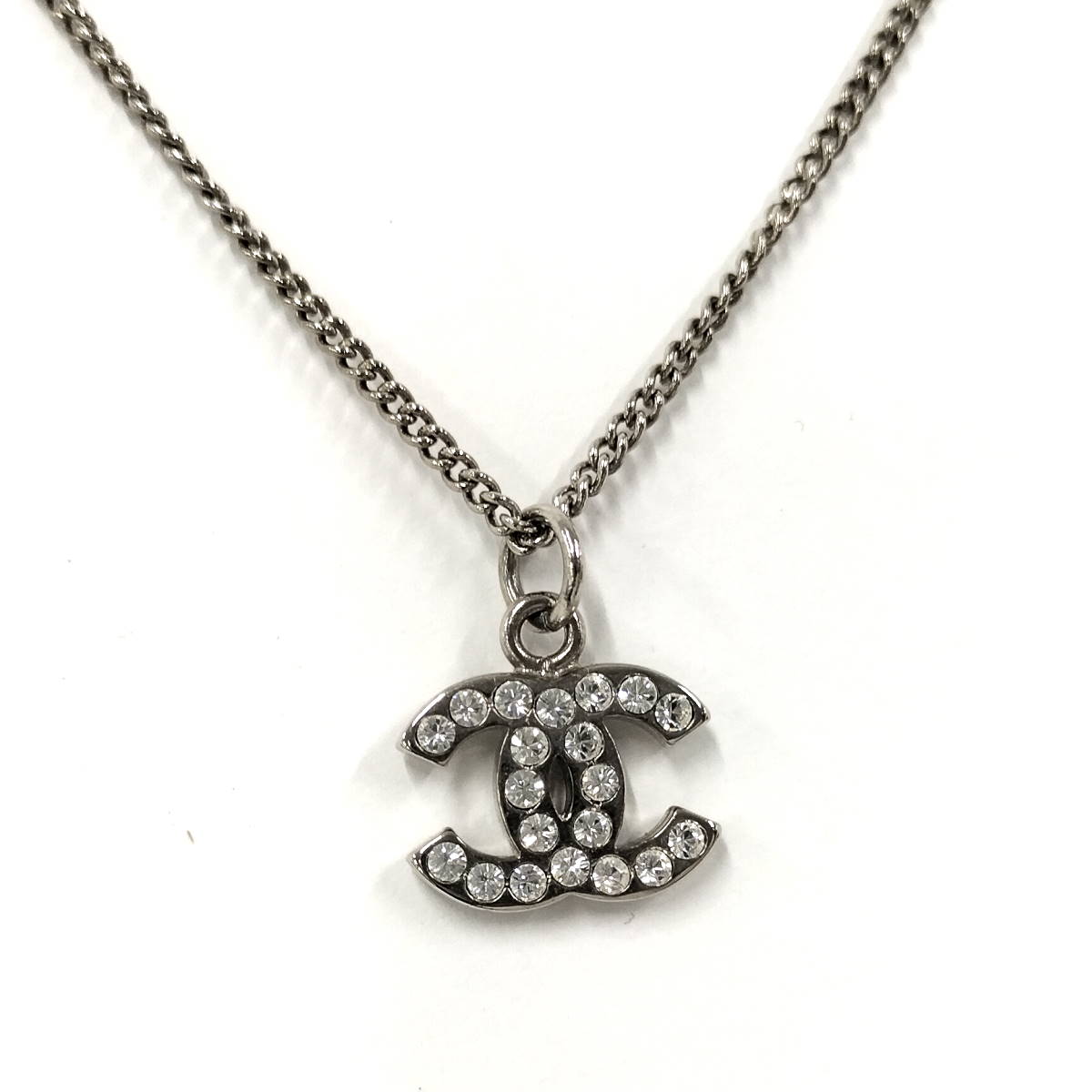 【中古】CHANEL ネックレス ココマーク ラインストーン シルバー メッキ 09V