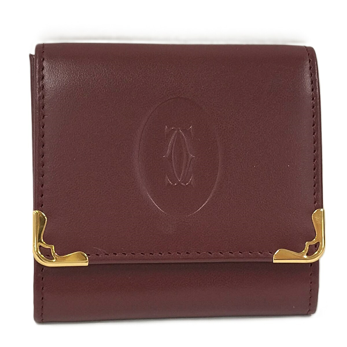 【中古】Cartier 二つ折り財布 コインケース マストライン レザー ボルドー L3000464