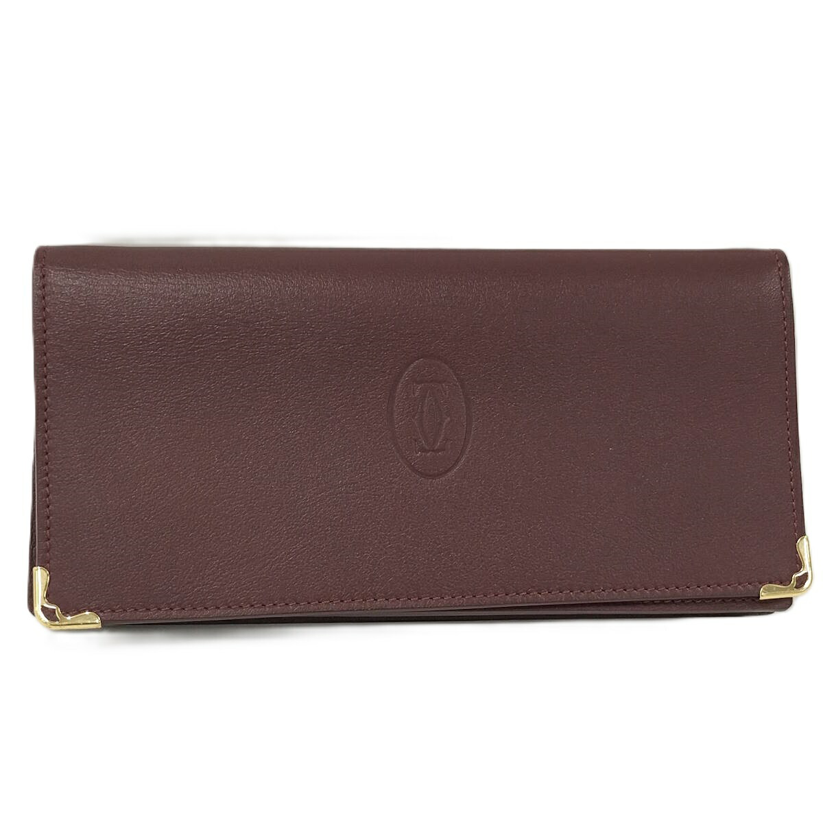 【中古】Cartier 二つ折り財布 マストライン レザー ボルドー