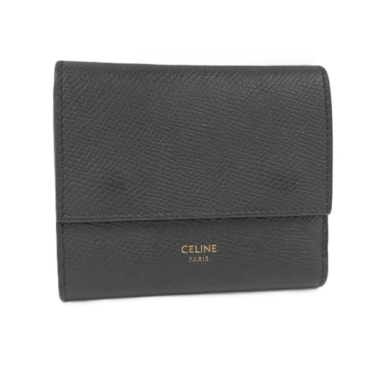 【中古】CELINE スモール トリフォールドウォレット 三つ折り紙入れ なめし革 黒いこと