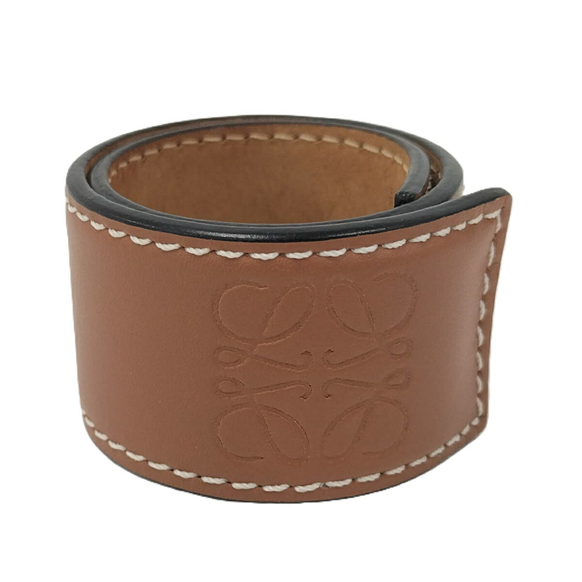 【中古】LOEWE バングル アナグラム プリント レザー ブラウン