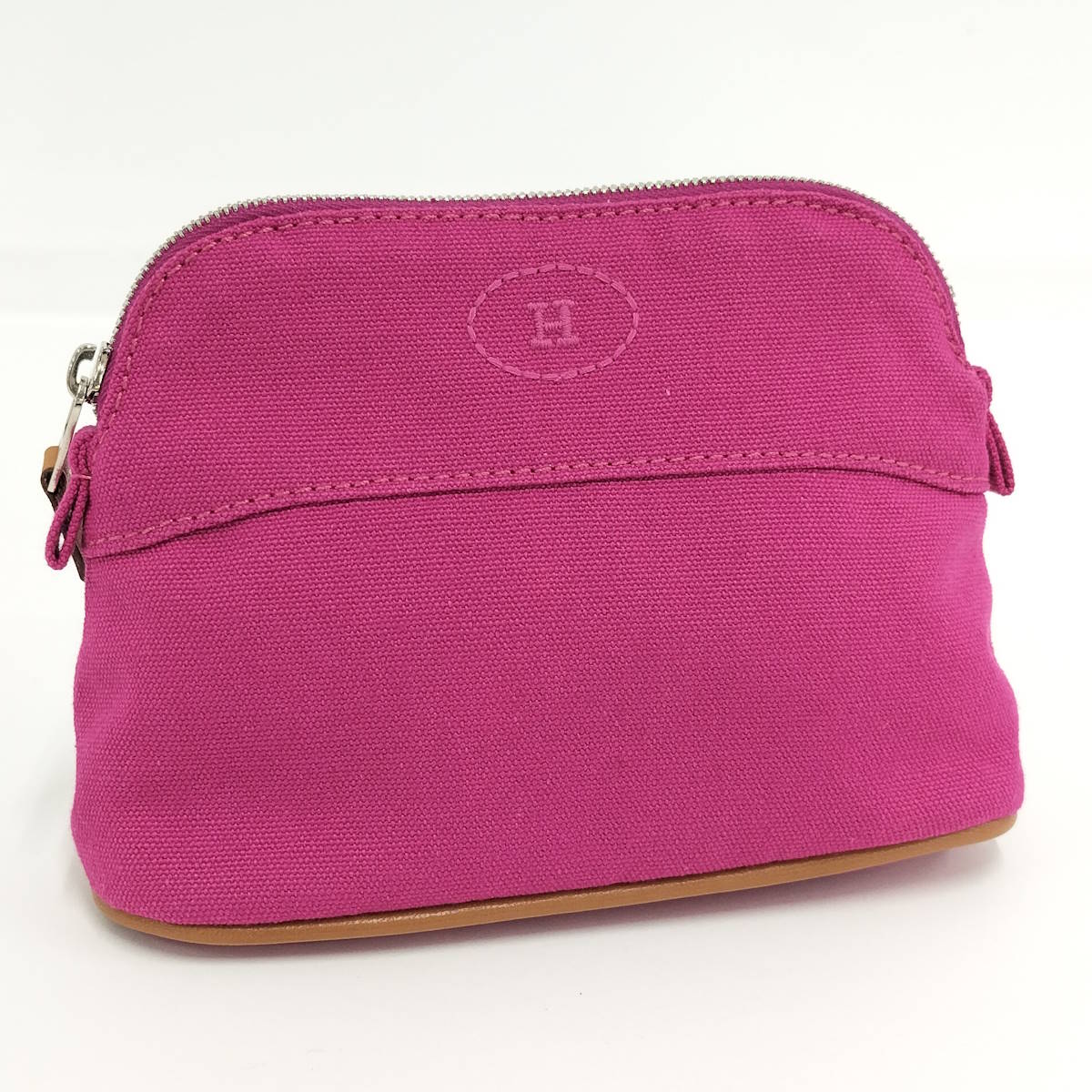 【中古】HERMES ボリードポーチ 16 ミニ 帆布 サクラ色