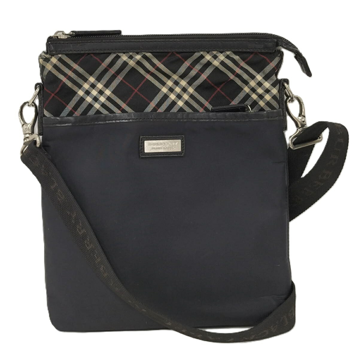 【中古】BURBERRY ブラックレーベル ノヴァチェック ショルダーバッグ ナイロン レザー ブラック