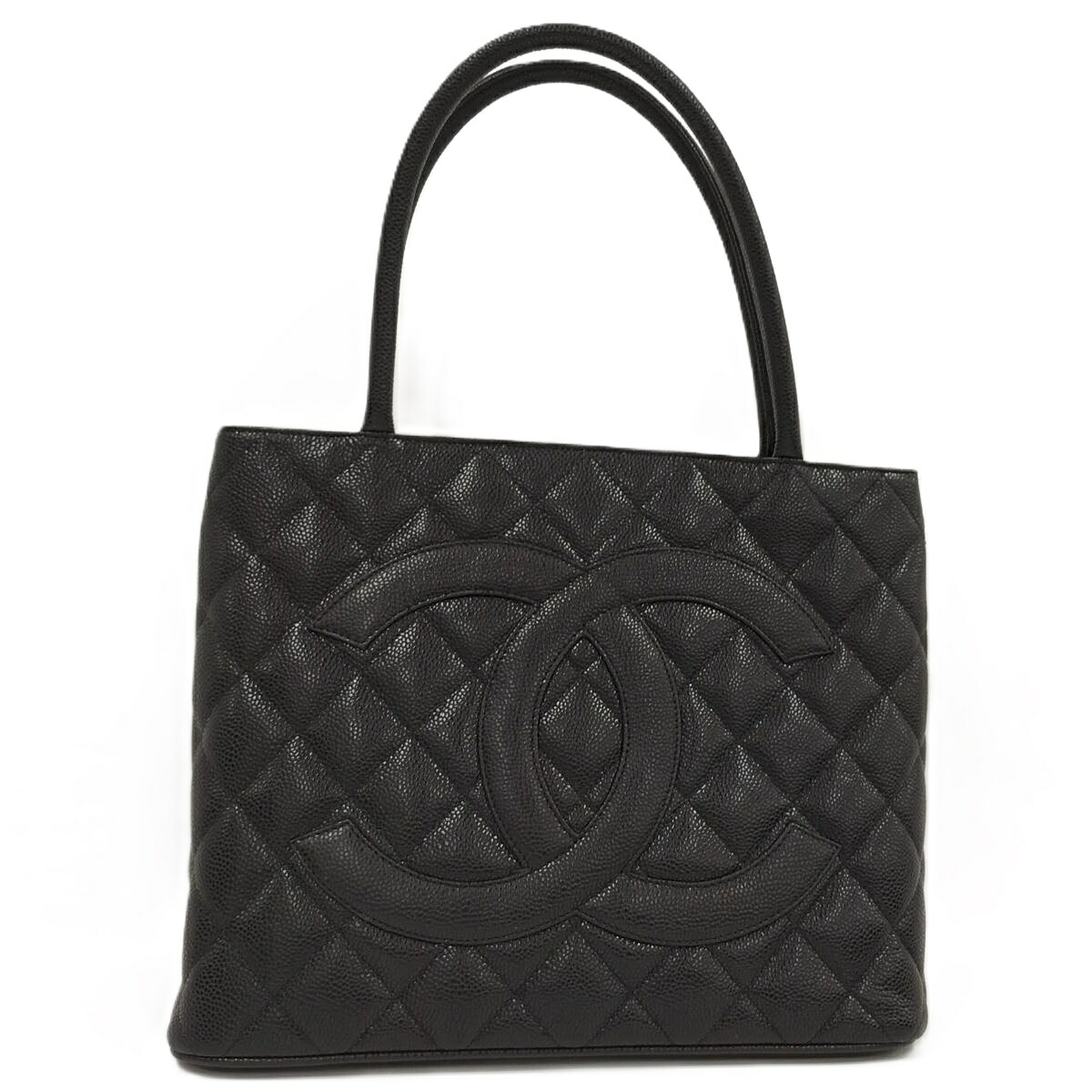 【中古】CHANEL トートバッグ 復刻トート キャビアスキン ココマーク ゴールド金具 ブラック