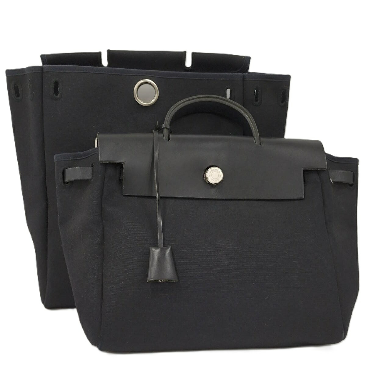 【中古】HERMES エールバッグアドPM 2WAYショルダーバッグ なめし革 帆布 黒いこと
