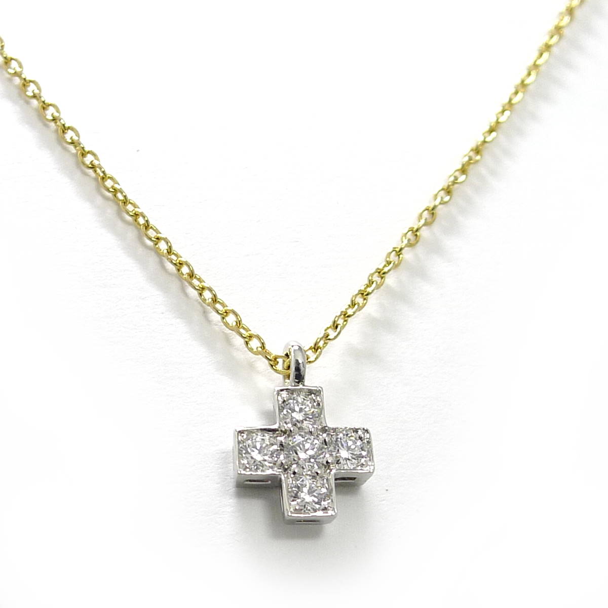 【中古】Tiffany&Co. ネックレス クロス 750YG K18YG Pt950 イエローゴールド プラチナ ダイヤモンド 約2.2g