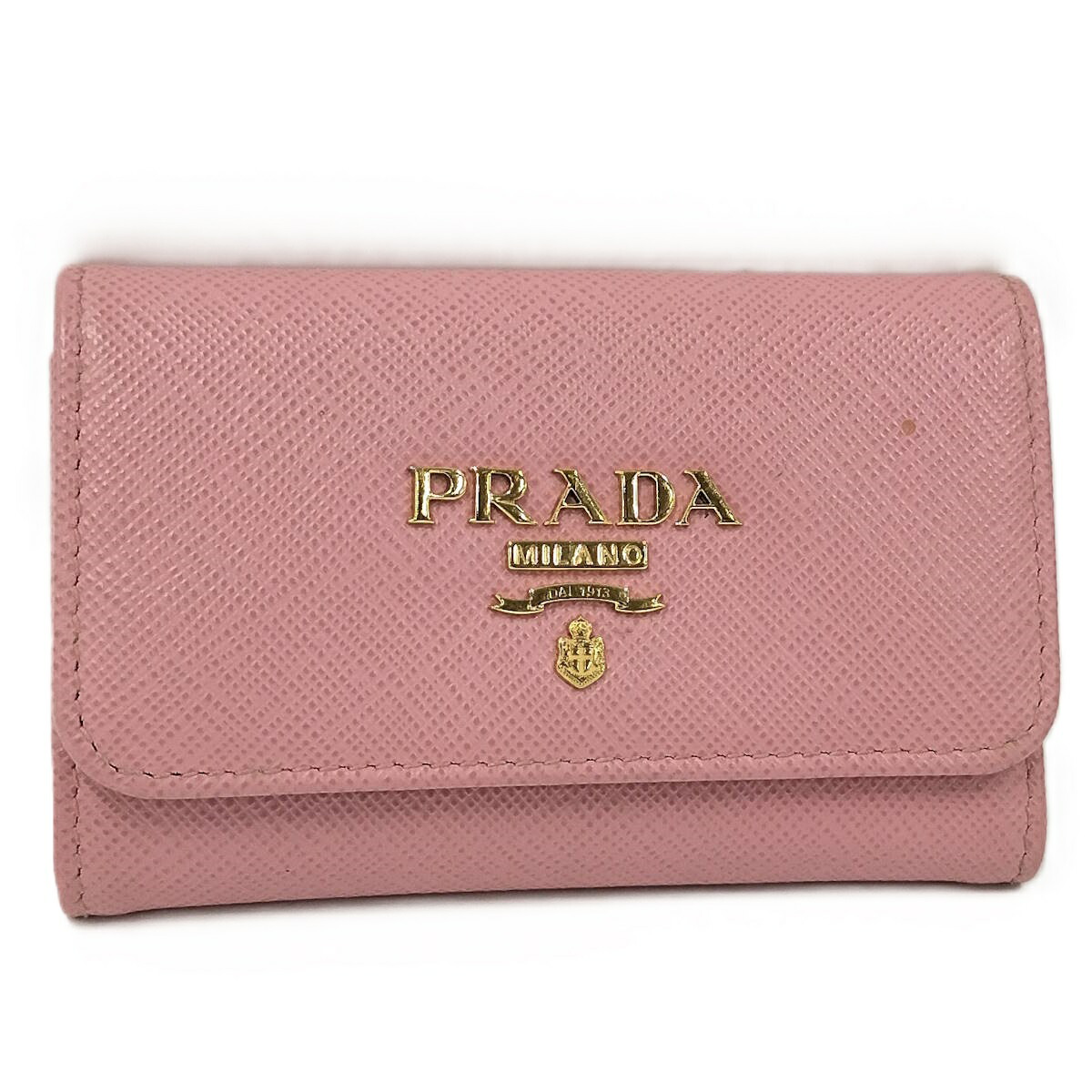 【中古】PRADA 4連仄めかし入れもの サフィアーノ なめし革 サクラ色 バッグ・小物・ブランド雑貨-キーケース