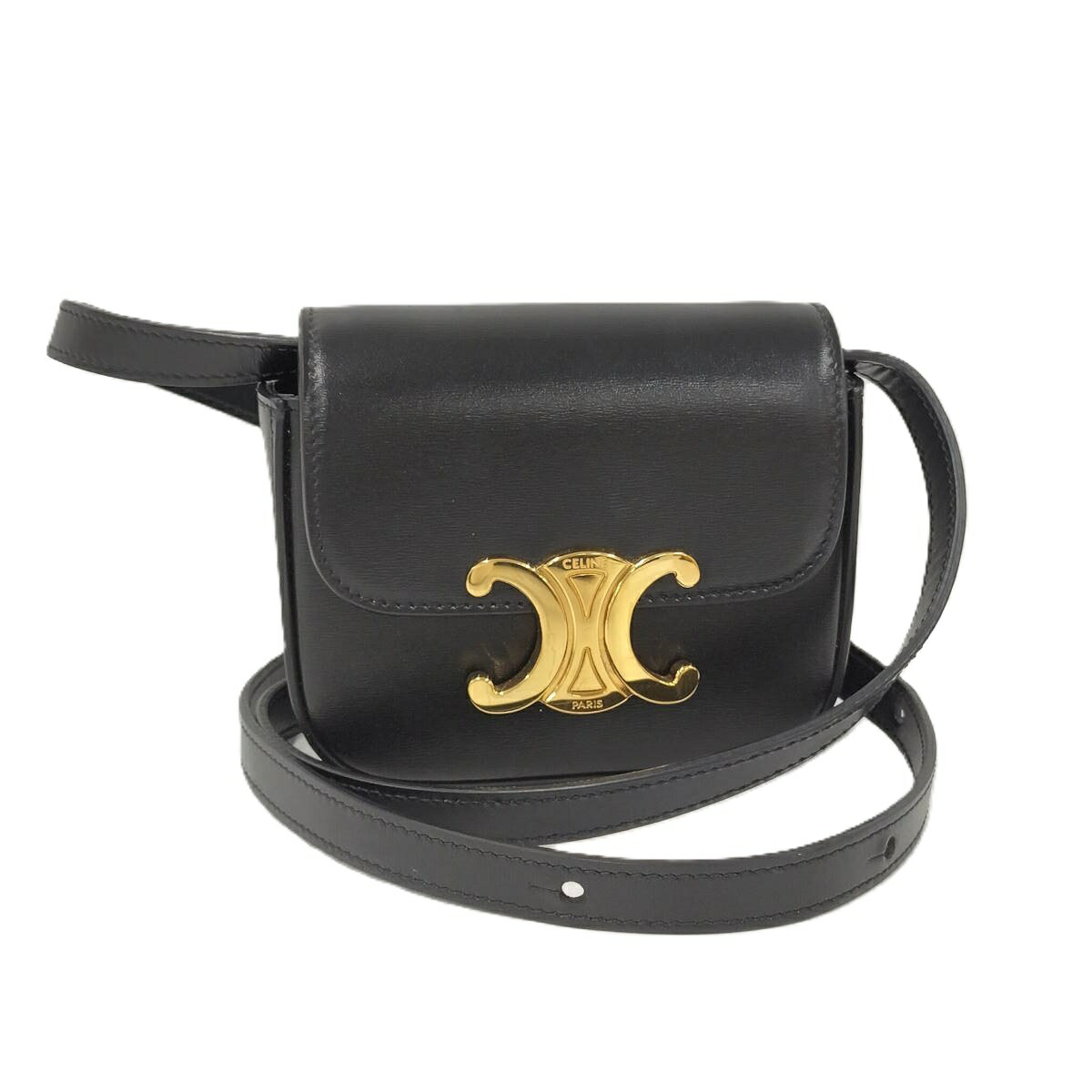 【中古】CELINE ミニ クロード トリオンフ ショルダーバッグ レザー ブラック 10I513DPV