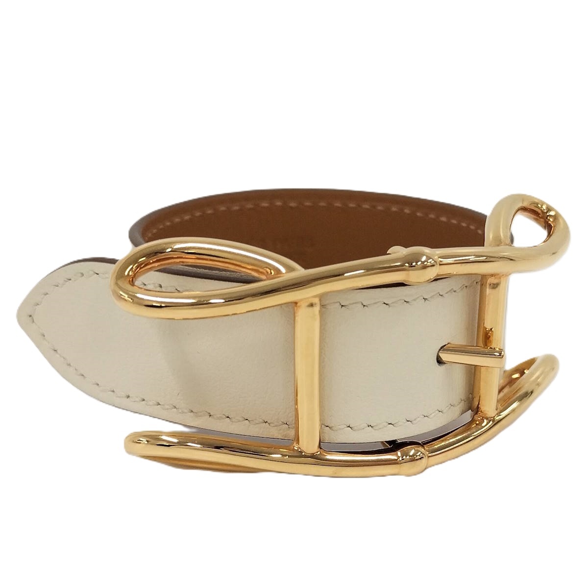 【中古】HERMES レザー ブレスレット ヴォルティージュ T2 スイフト ゴールド メッキ ナタ アイボリー系 B刻印｜JJcollection