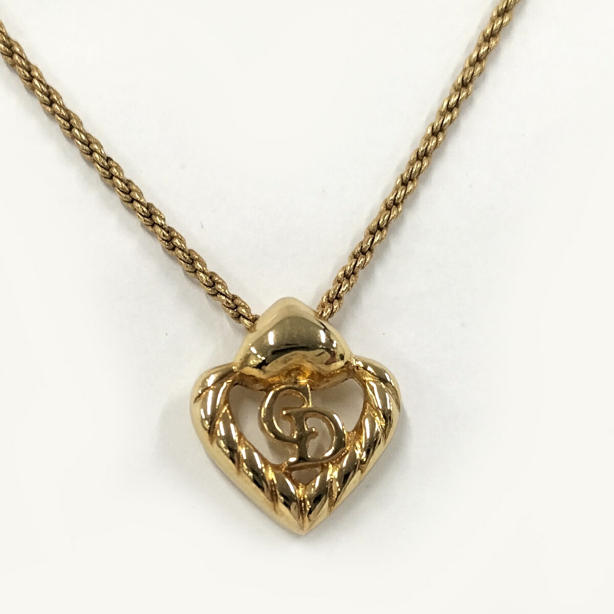 【中古】Christian Dior ネックレス ロゴ ハート ゴールド メッキ