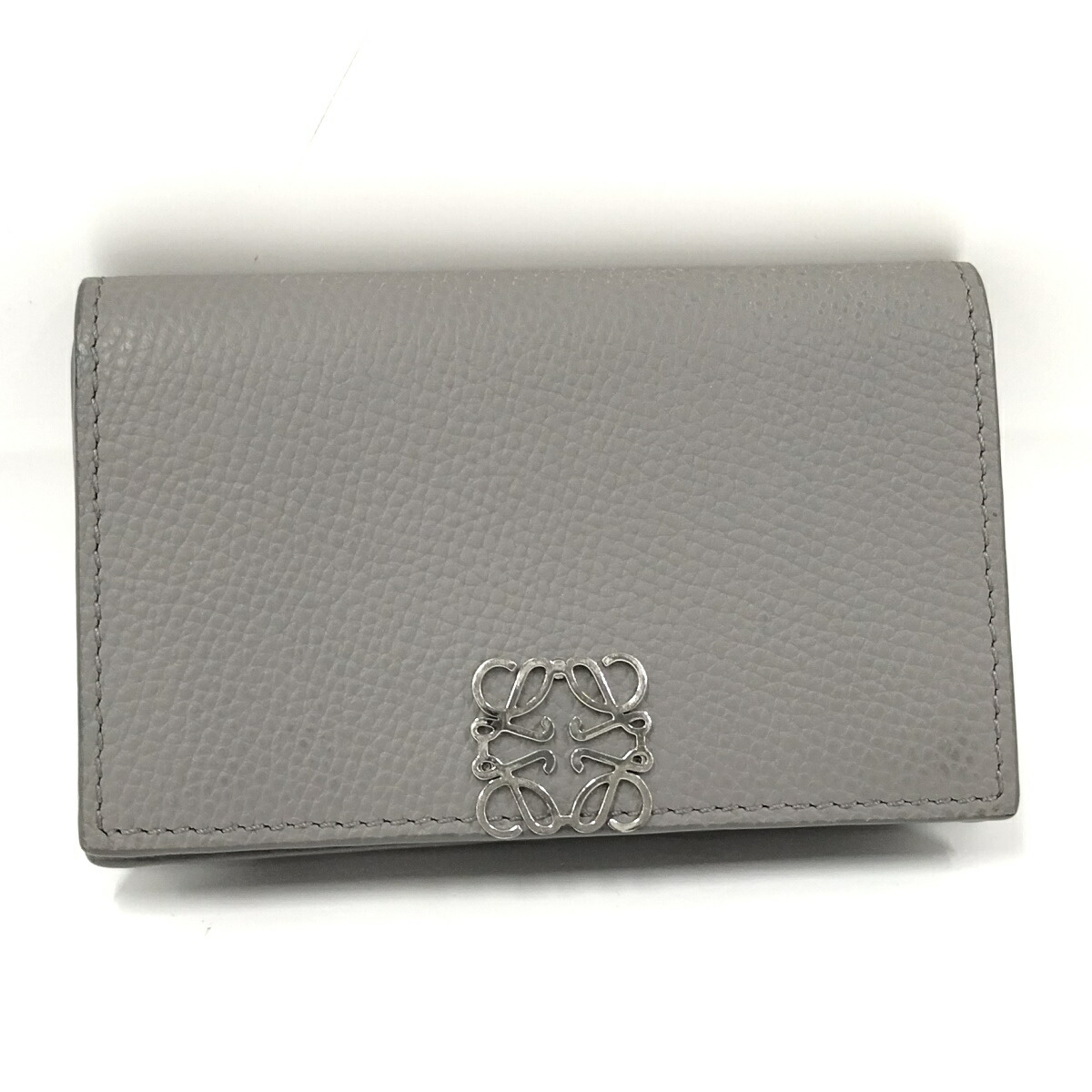 【中古】LOEWE ビジネスカードホルダー アナグラム カードケース レザー グレー C821M97X03