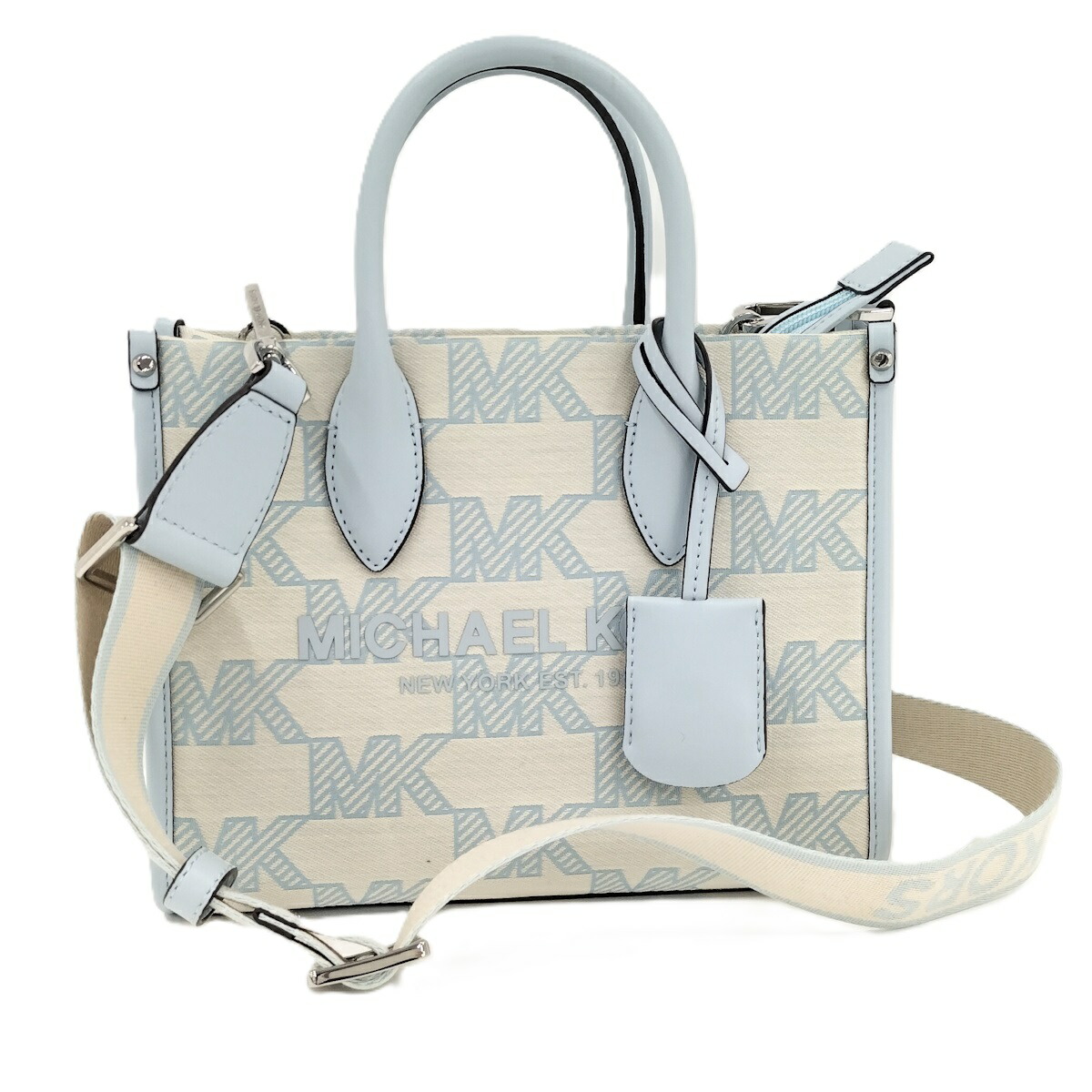 【中古】MICHAEL KORS 2WAYバッグ キャンバス ライトブルー ホワイト