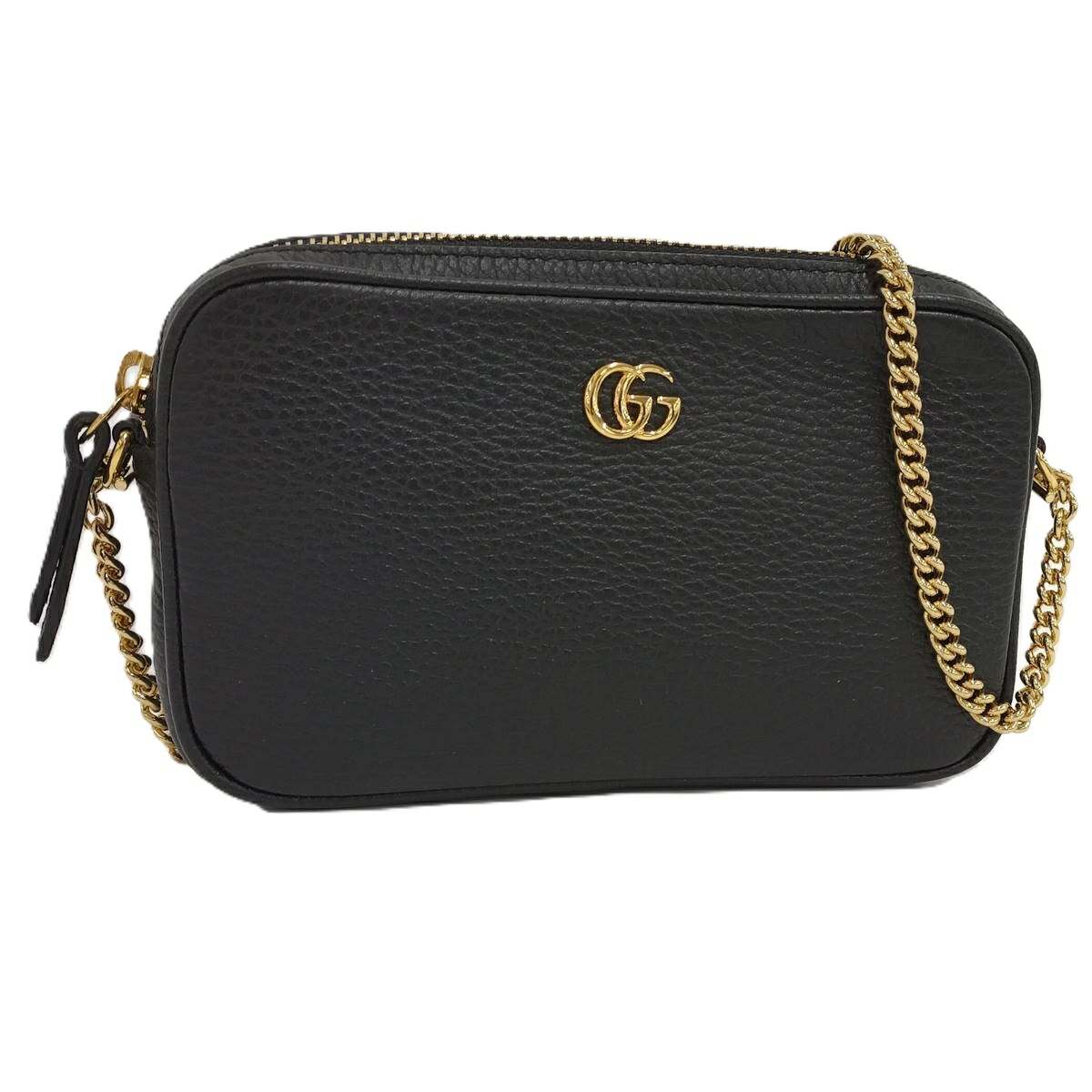 【中古】GUCCI チェーンショルダーバッグ GGマーモント ミニカメラバッグ レザー ブラック 772759