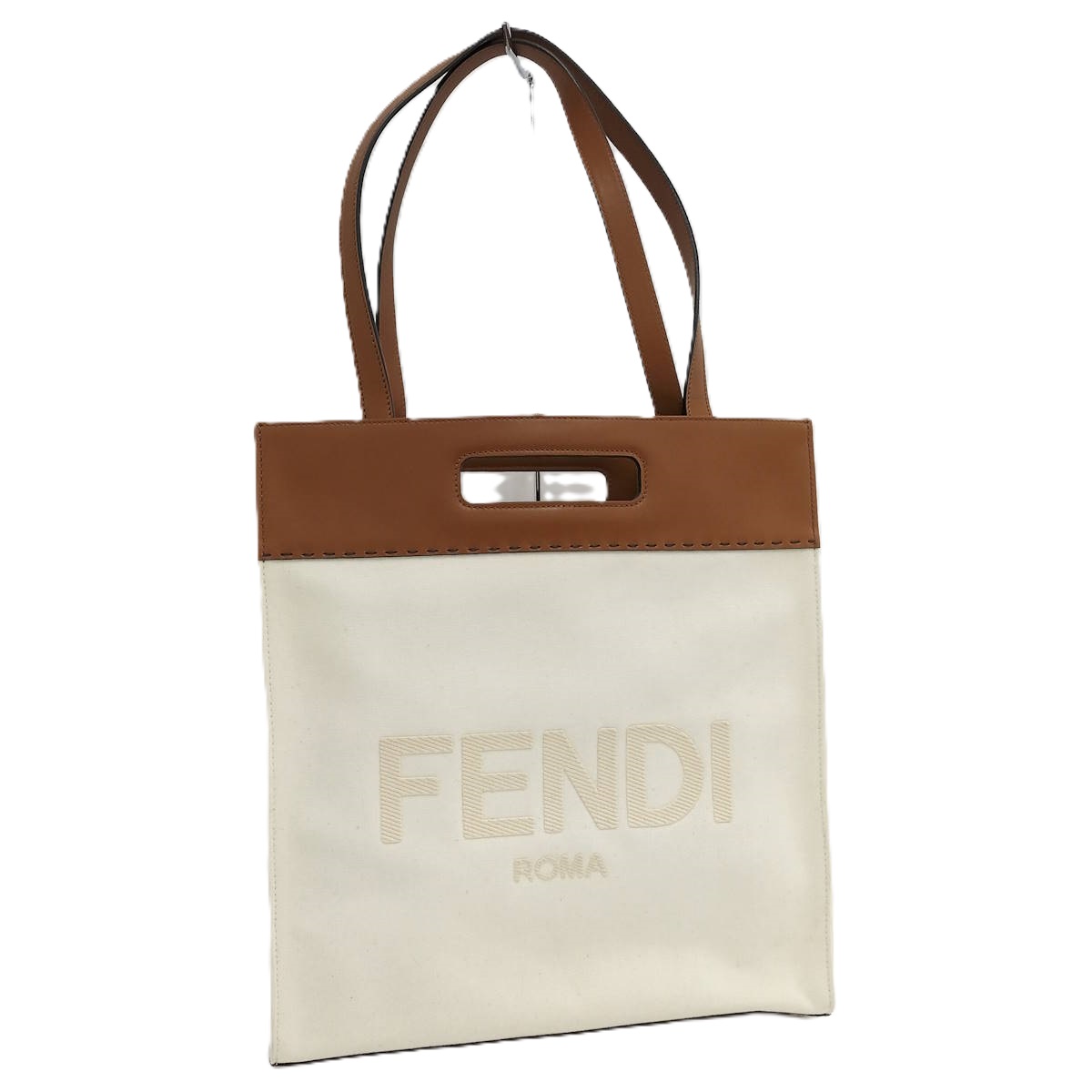 【中古】FENDI 2WAY ショルダーバッグ ロゴタイプ なめし革 帆布 象牙色 赤銅色 7VA481