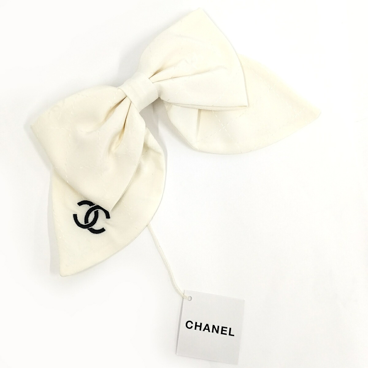 【中古】CHANEL バレッタ リボン ココマーク ホワイト