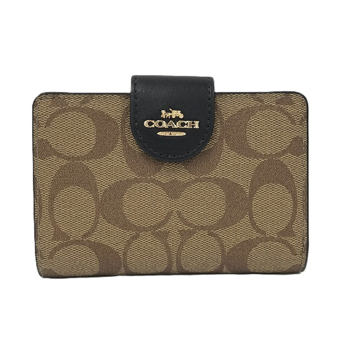 【中古】COACH 二つ折り財布 シグネチャー PVC ブラック系