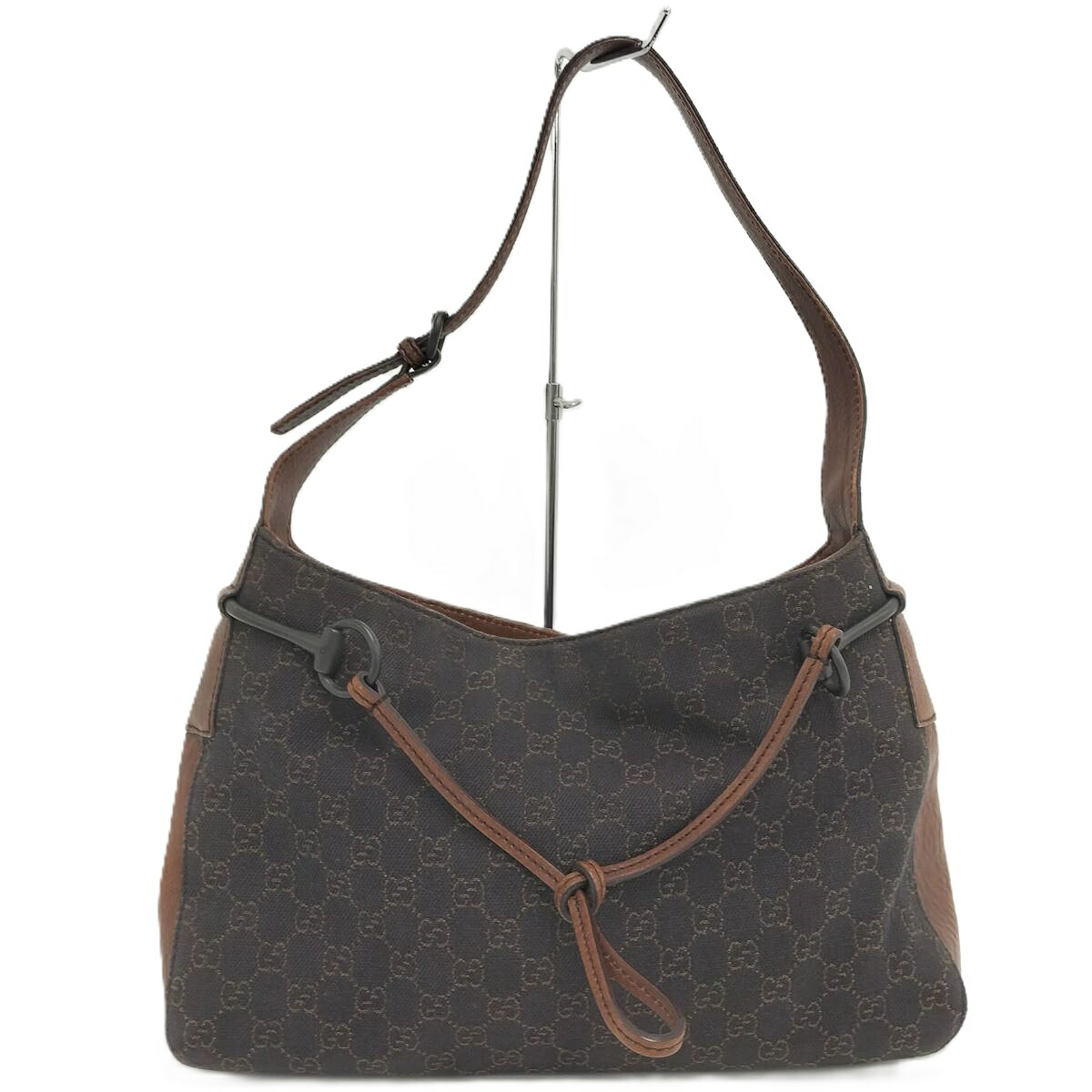 【中古】GUCCI ショルダーバッグ ホースビット GGキャンバス レザー ブラック ブラウン 101975