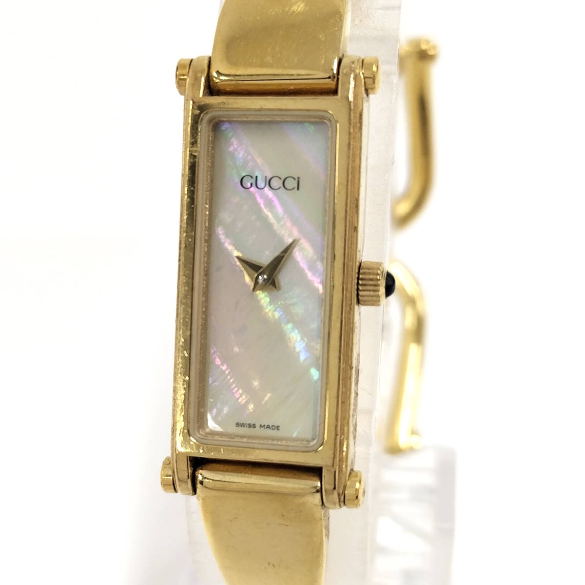 【中古】GUCCI レディース 腕時計 バングルウォッチ クオーツ SS ホワイトシェル文字盤 1500
