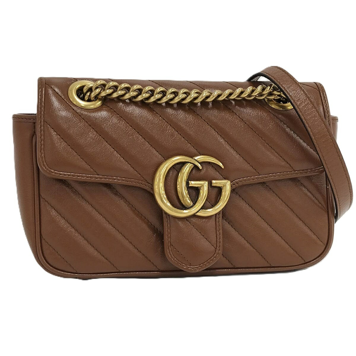 【中古】GUCCI GGマーモント ショルダーバッグ レザー ブラウン 446744