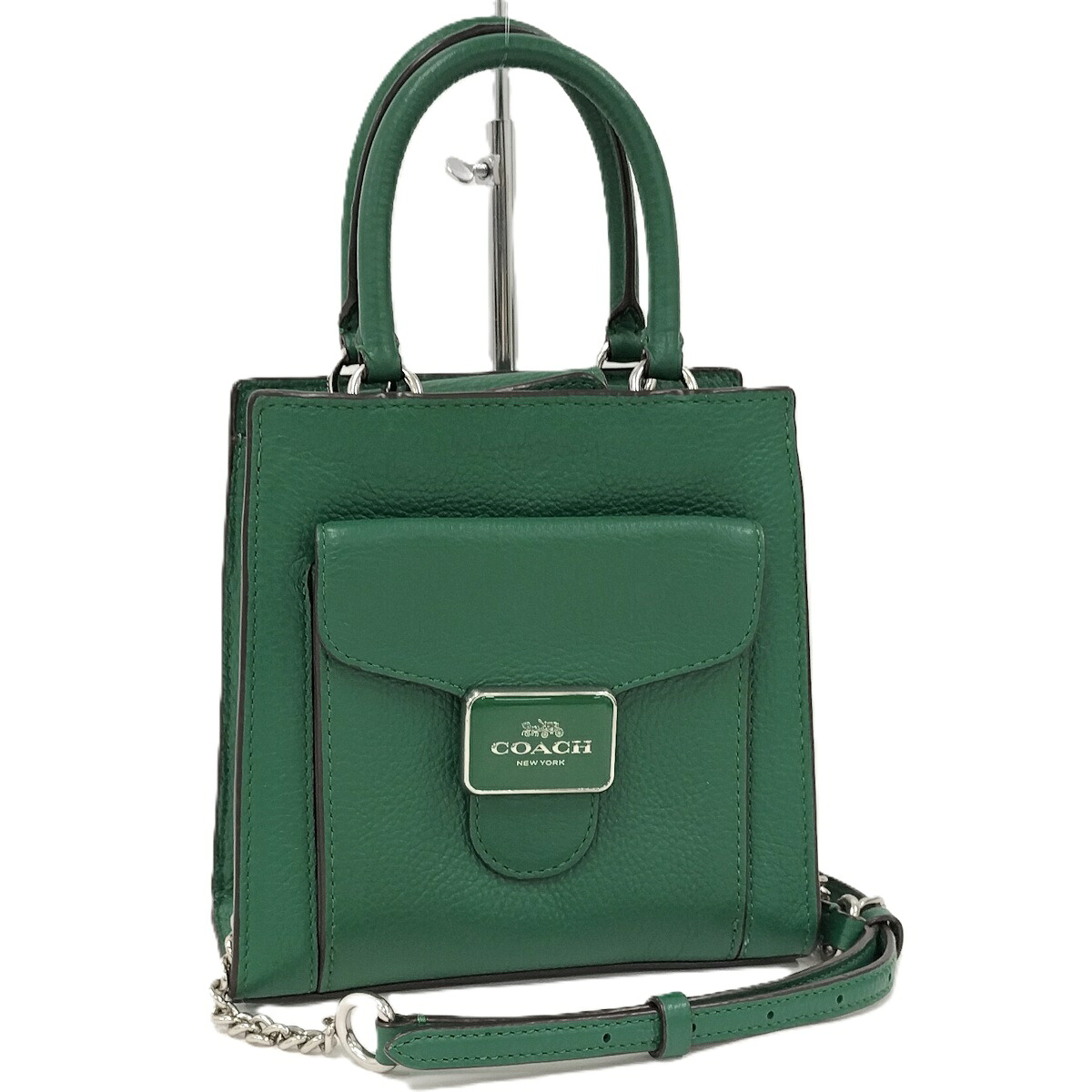 【中古】COACH 2WAYショルダーバッグ ぺブルレザー ミニ ペッパー クロスボディ ロゴ グリーン C6778
