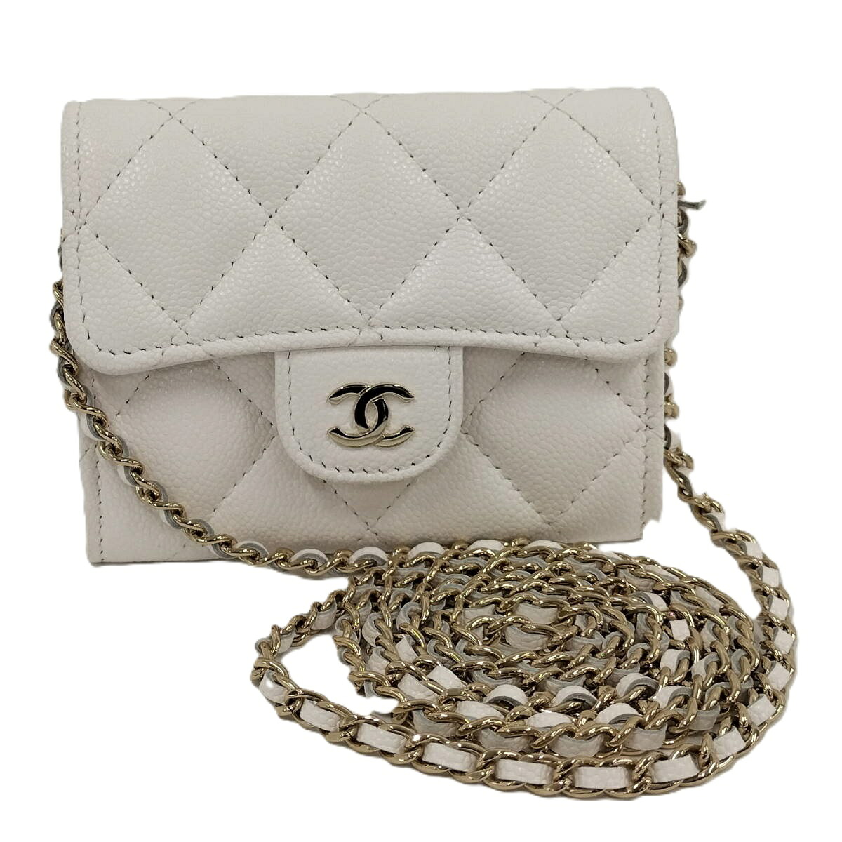 【中古】CHANEL チェーンウォレット キャビアスキン レザー ホワイト AP0238｜JJcollection