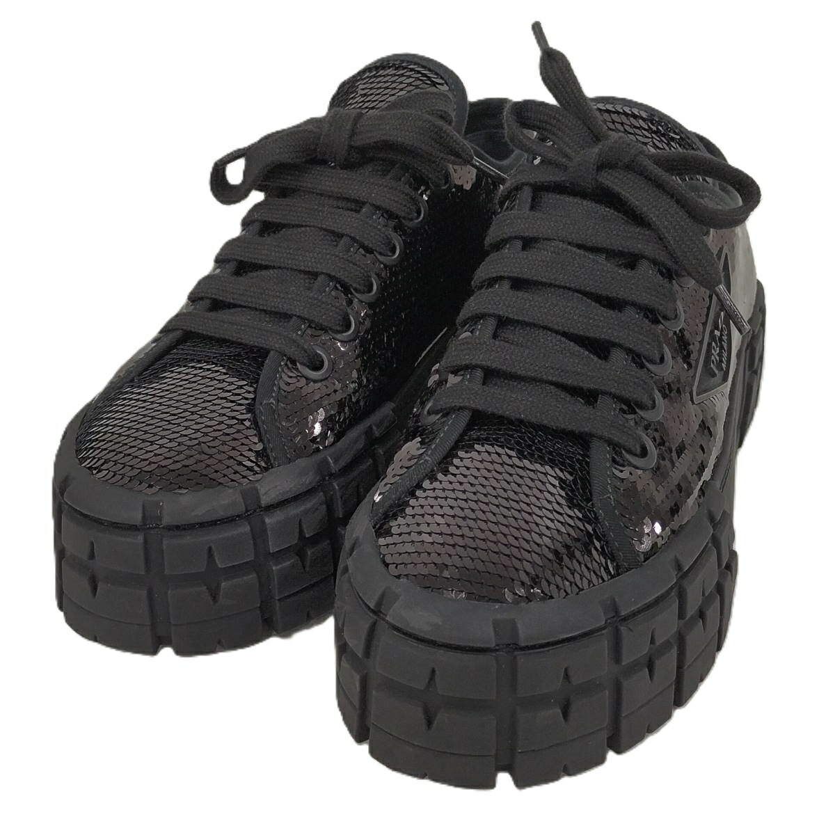 【中古】PRADA スパンコール スニーカー 表記サイズ 37 1/2 ブラック 1E787M|JJcollection