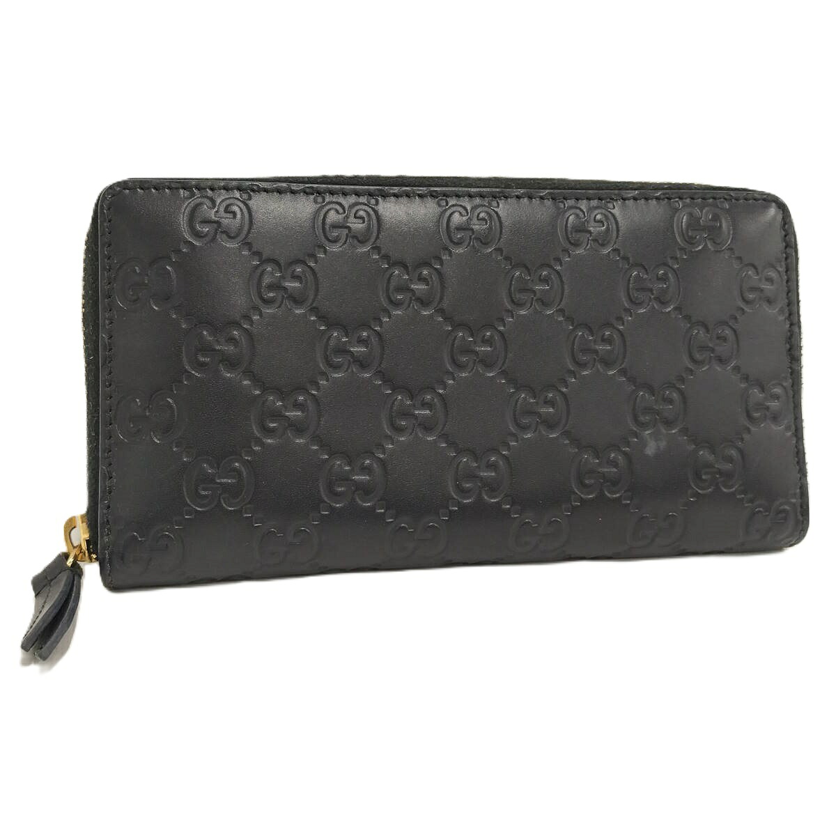 【中古】GUCCI ラウンドファスナー長財布 グッチシマ レザー ブラック 410102