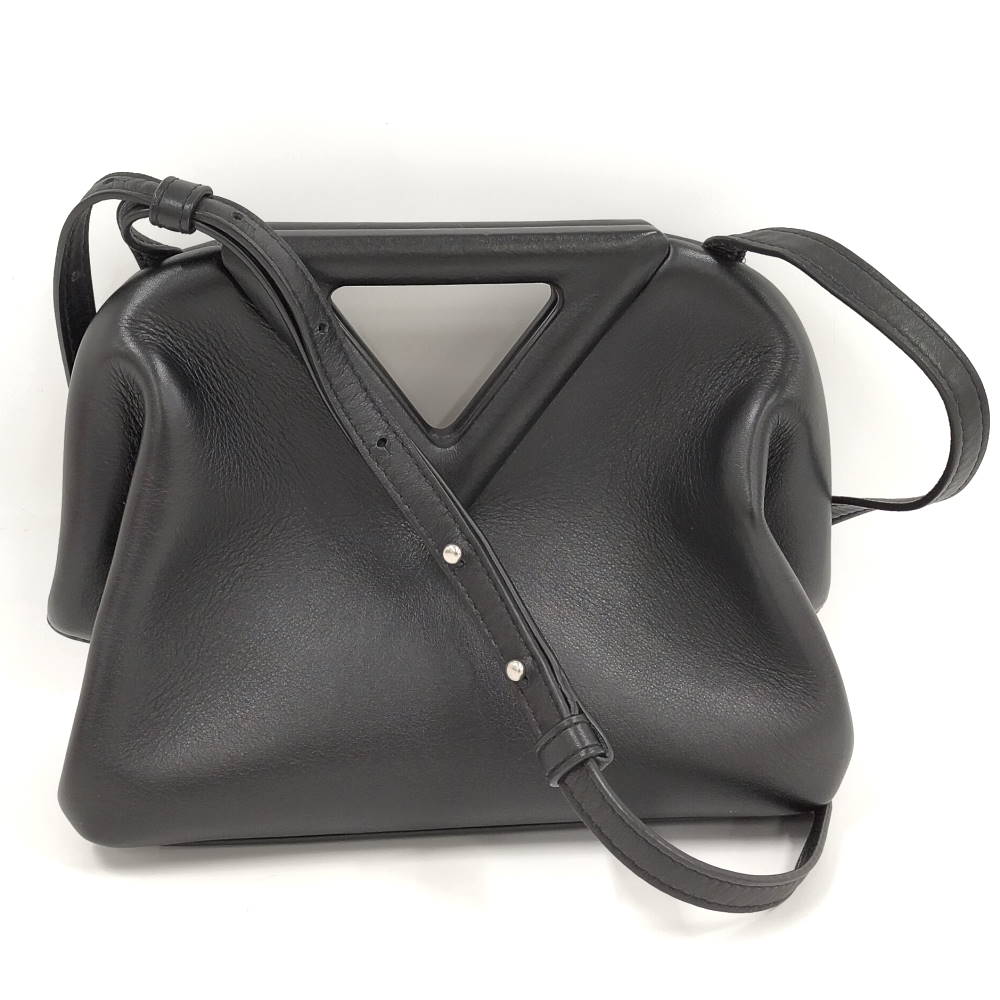 【中古】BOTTEGA VENETA 2WAY ショルダーバッグ スモール 尖んがり ３角形 なめし革 黒いこと 658476