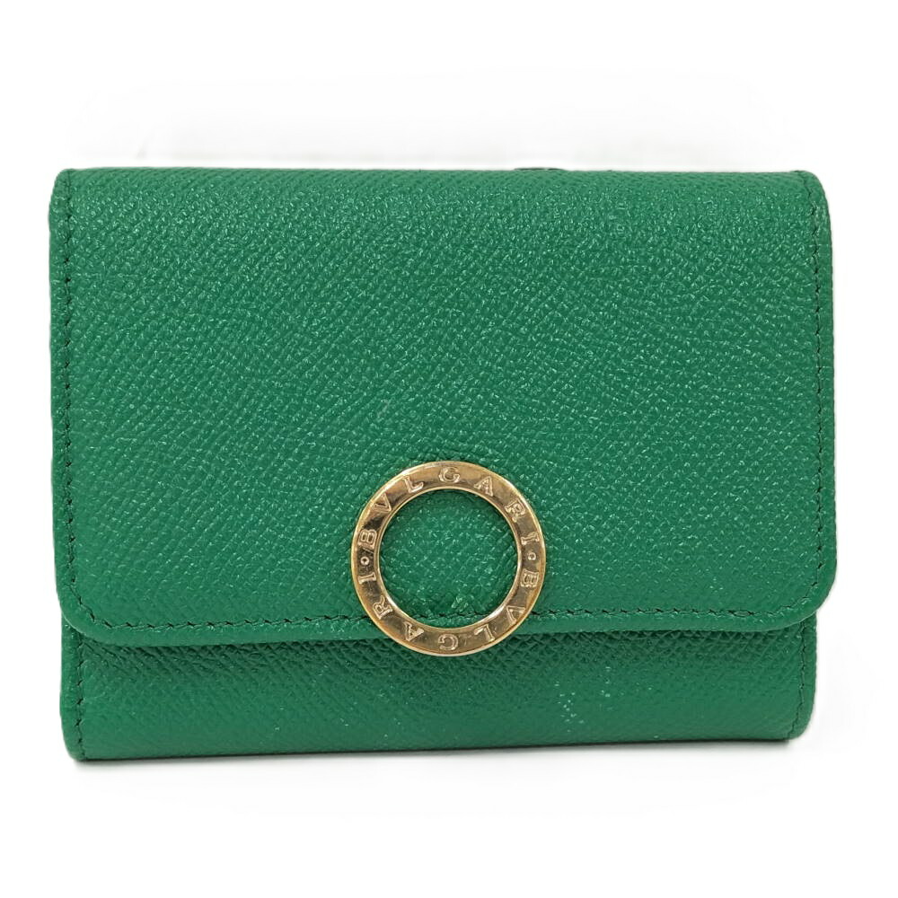 【中古】BVLGARI ブル小峡谷 ブル小峡谷 三つ折り紙入れ なめし革 緑であること 293761