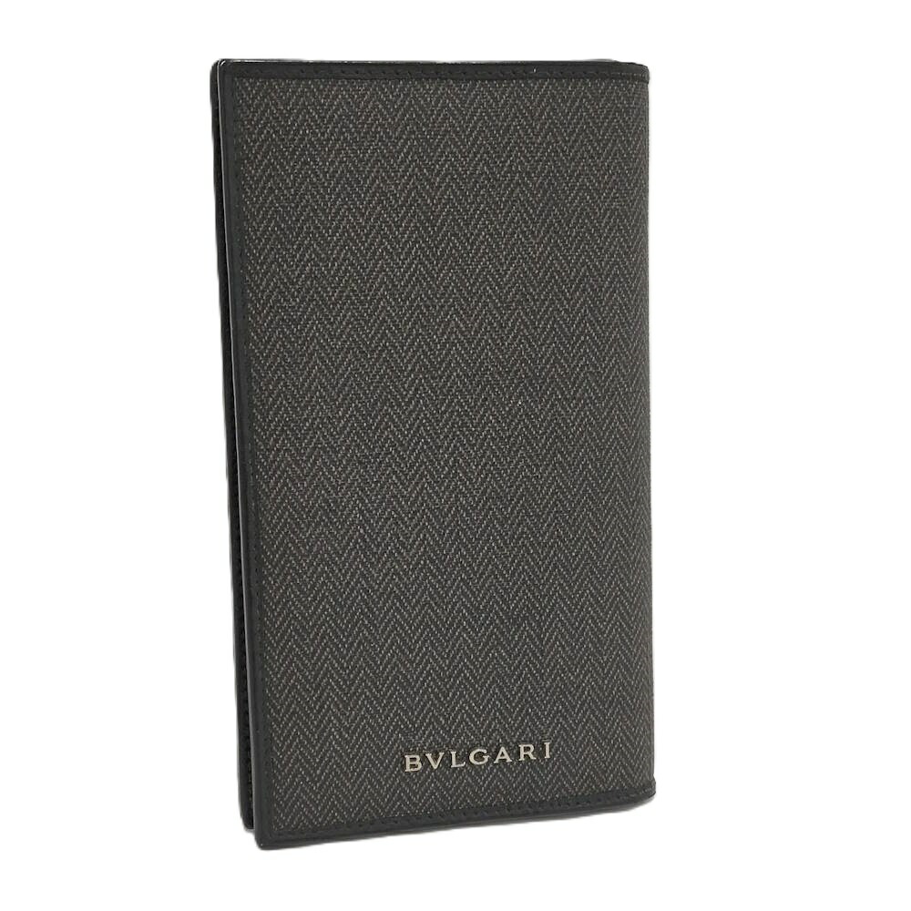 【中古】BVLGARI 二つ折り長紙入れ PVC 黒いこと