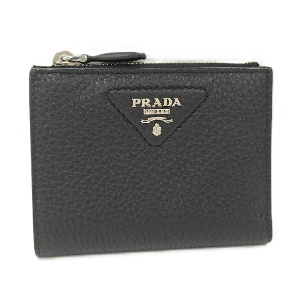 【中古】PRADA 二つ折り財布 レザー ブラック 1ML050