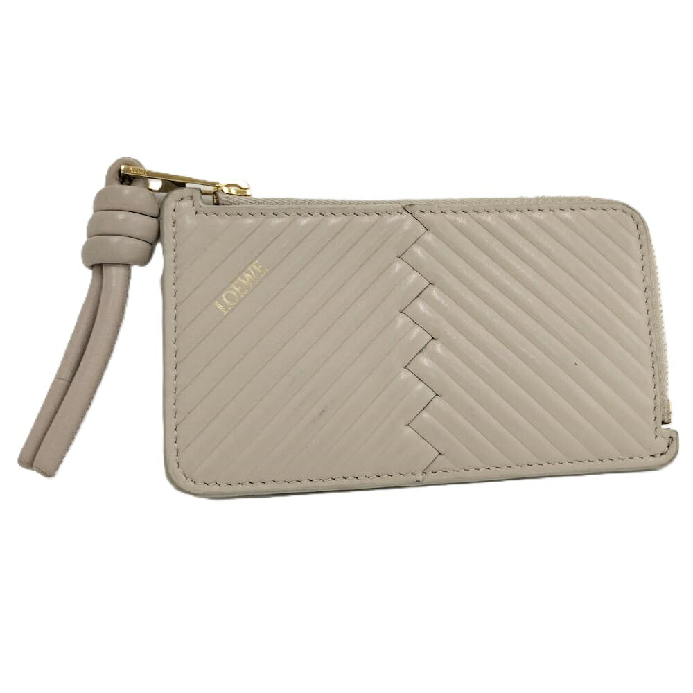 【中古】LOEWE 財布 フラグメントケース ロゴ レザー ベージュ